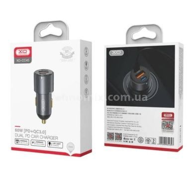 Автомобільний зарядний пристрій XO CC45 PD30W PD+USB30W Shared 60W Metal High Power Car Charger Чорне