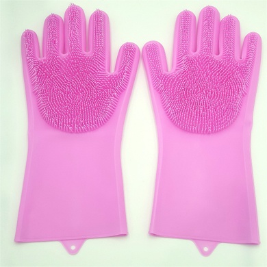 Силіконові рукавички для миття і чищення Magic Silicone Gloves з ворсом Рожеві