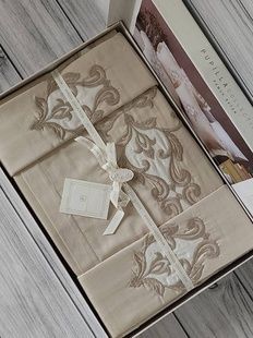 Постільна білизна з вишивкою Pupilla Diamond kapuchino Сатин Бавовна Євро розмір (4 наволочки)