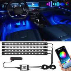 Світлодіодне підсвічування салону авто RGB led - підсвічування ніг в авто від прикурювача Bluetooth APP, 4 х 22см,