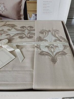Постільна білизна з вишивкою Pupilla Diamond kapuchino Сатин Бавовна Євро розмір (4 наволочки)