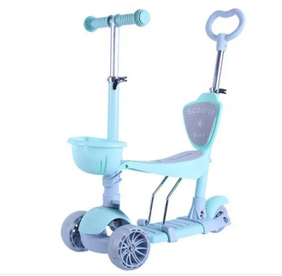 Детский самокат трехколесный Children's Scooter с родительской ручкой Голубой