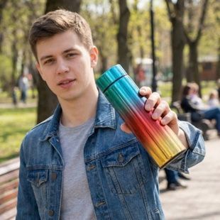 Термос із нержавіючої сталі з індикатором температури 500мл ShineCup EL-335X Зелений з градієнтом
