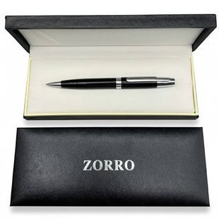 Ручка шариковая металлическая в подарочном футляре ZORRO 803 Черная с серебристыми вставками