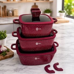 Набір гранітного посуду 8 предметів HIGHER+KITCHEN HK-323 Червоний