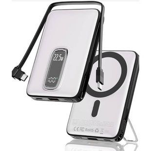 Power Bank із швидкою зарядкою 22.5W, MagSafe, вбудованим кабелем та підставкою 10000mAh MP102 Білий
