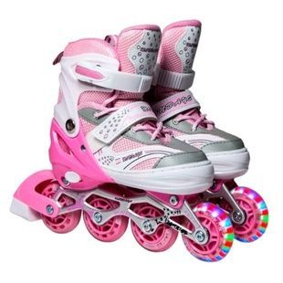 Ролики детские раздвижные с полным комплектом защиты р 34-37 Happy Pink Светло-розовые