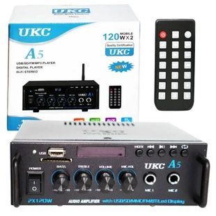 Підсилювач звуку з пультом керування А5 USB/SD CARD/FM/AUX 2 ch UKC Чорний