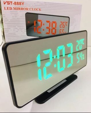 Нове надходження Дзеркальні LED годинник з будильником і термометром вологістю VST-888Y Чорний