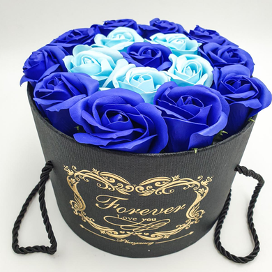Подарунковий набір мила з троянд у капелюшної коробки Синій