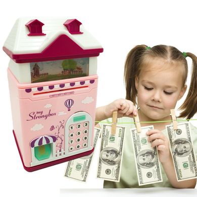 Дитячий сейф-скарбничка "Чарівний Будиночок" з відбитком пальця Рожевий + Подарунок