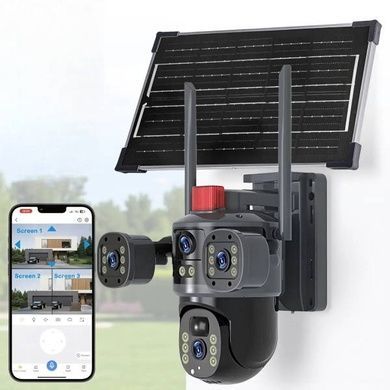 Камера видеонаблюдения наружная с 3 объективами IP WiFi PTZ 12mp Черная