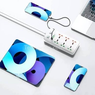 Удлинитель универсальный сетевой фильтр 6&times;220В+4&times;USB+usbС 2м AR CP05 Белый