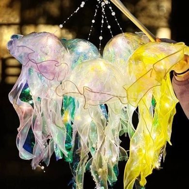 Декор светящийся Медуза на батарейках Jellyfish lamp AND HA-113 Желтая
