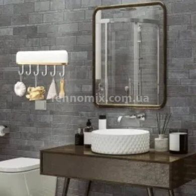 Настінний тримач з 6 гачками для кухонного начиння на клейкій основі Білий