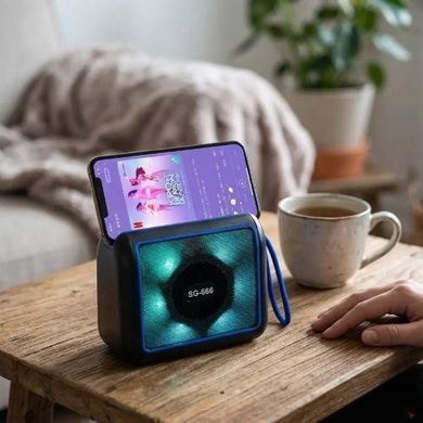 Колонка акумуляторна портативна з тримачем для телефону Bluetooth TS-5577 SG‑666 Чорна з синім