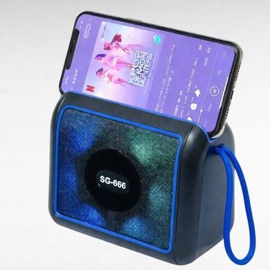 Колонка акумуляторна портативна з тримачем для телефону Bluetooth TS-5577 SG‑666 Чорна з синім