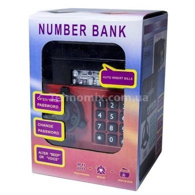 Сейф-скарбничка Number Bank з кодовим замком та купюроприймачем Чорний з Червоним
