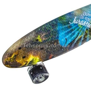 Пенни борд со светящимися колесами Парк юрского периода PU Penny Board Черный с динозаврами
