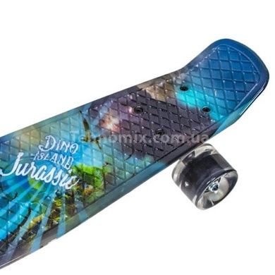 Пенни борд со светящимися колесами Парк юрского периода PU Penny Board Черный с динозаврами