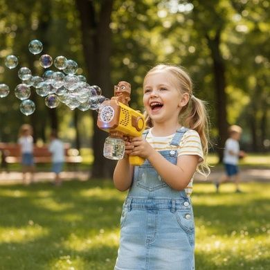 Пістолет генератор мильних бульбашок з підсвічуванням 4*АА 167 Bubble Gun Коричневий