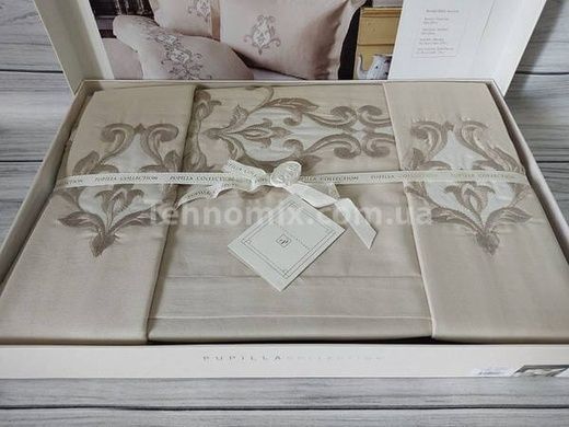 Постільна білизна з вишивкою Pupilla Diamond kapuchino Сатин Бавовна Євро розмір (4 наволочки)