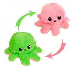 М'яка іграшка восьминіг перевертень двосторонній «веселий + сумний» Рожевий, зелений