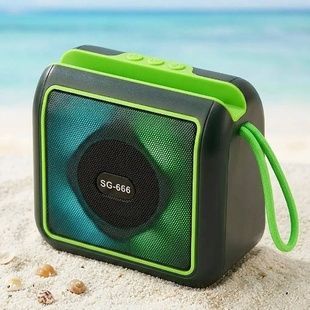 Колонка портативная аккумуляторная с держателем для телефона Bluetooth TS-5577 SG‑666 Черная с салатовым