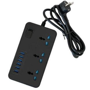 Універсальний мережевий подовжувач фільтр 3&times;220V+6&times;USB, 2 метри AR CP02 Чорний