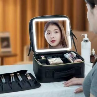 Косметичка-органайзер шкіряна з дзеркалом LED підсвічування RV Чорна