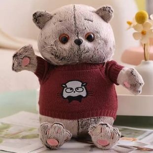 Игрушка мягкая Кот Басик в свитере 30см В бордовом