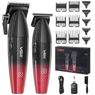 Комплект 2 в 1 акумуляторна машинка для стрижки + грумер VGR V-640 Чорно-червона