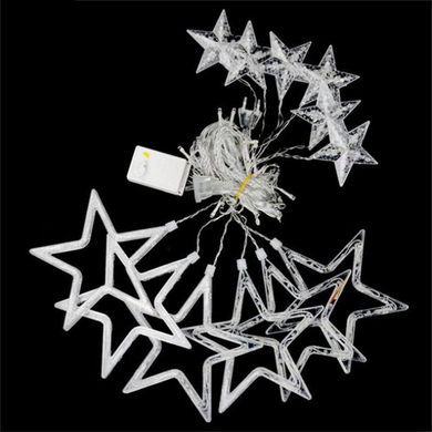 Светодиодная гирлянда-штора Звездопад 2.5м, 12 звезд, Белая