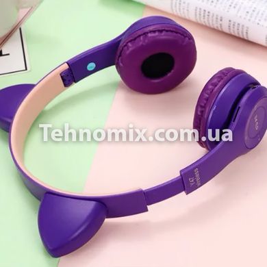 Бездротові Bluetooth-навушники з котячими вушками і лід підсвічуванням Y47 Cat Ear Фіолетові