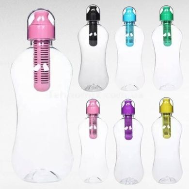 Бутылка для питьевой воды с фильтром 550мл BOTTLE Прозрачная с розовой крышкой