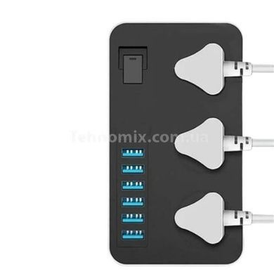 Універсальний мережевий подовжувач фільтр 3&times;220V+6&times;USB, 2 метри AR CP02 Чорний