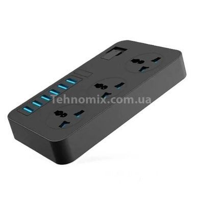 Універсальний мережевий подовжувач фільтр 3&times;220V+6&times;USB, 2 метри AR CP02 Чорний