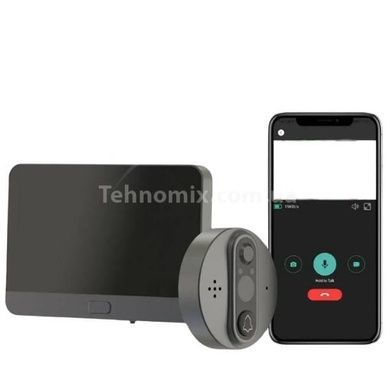 Видеодомофон беспроводной дверной глазок со звонком Wi-Fi Tuya Smart Life 300 PA Черный