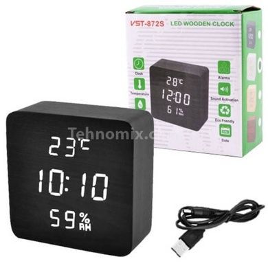 Годинник мережевий з датчиком температури USB Біле підсвічування VST-898-4 Чорний
