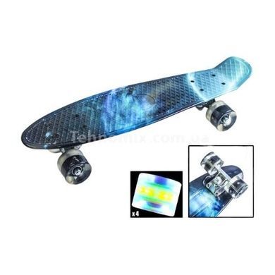 Пенни борд со светящимися колесами Galaxy PU Penny Board Черный космос