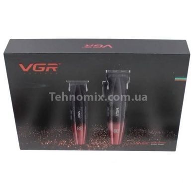 Комплект 2 в 1 акумуляторна машинка для стрижки + грумер VGR V-640 Чорно-червона