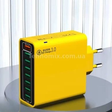 Зарядний пристрій блок живлення з 8 портами USB Жовтий