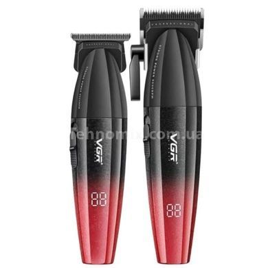 Комплект 2 в 1 акумуляторна машинка для стрижки + грумер VGR V-640 Чорно-червона