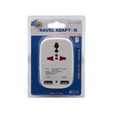 Адаптер-зарядное устройство 2*USB для розеток универсальный 823 10А Белый