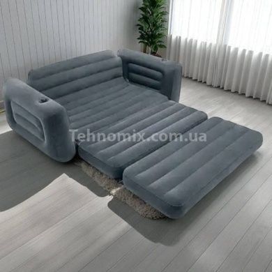 Диван надувной с велюровым покрытием и подстаканником 203-231-66см INTEX 66552 Серый