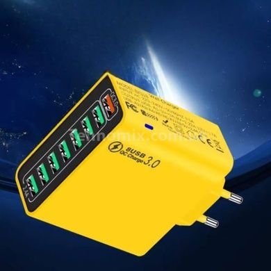 Зарядний пристрій блок живлення з 8 портами USB Жовтий