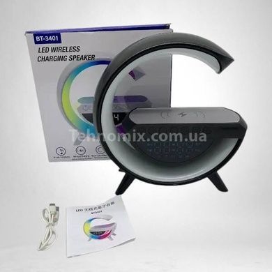 Нічник Smart Light з бездротовою зарядкою, колонкою та годинником BT-3401 Чорний (Без заводської упаковки)