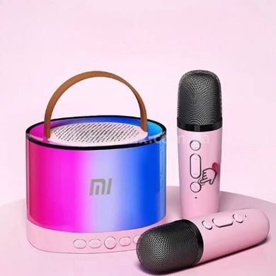 Караоке колонка с 2 микрофоном и подсветкой Bluetooth K52 Розовая