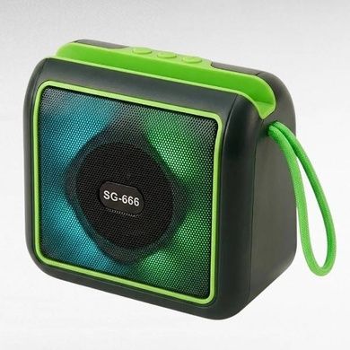 Колонка портативная аккумуляторная с держателем для телефона Bluetooth TS-5577 SG‑666 Черная с салатовым