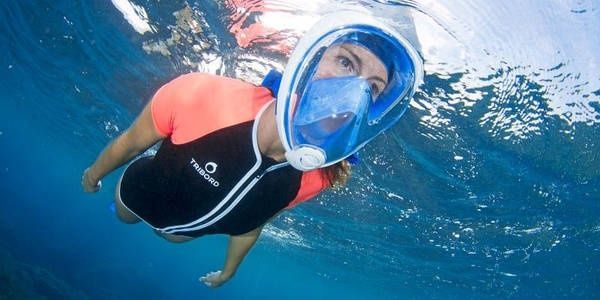 Маска повнолицева Tribord Freebreath для снорклінгу, підводного плавання Синій (S-M)